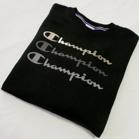 CHAMPION BLACK SWEATSHIRT – TRIPLE NAME BRAND LOGO – M – NWT - Picture 1 of 15